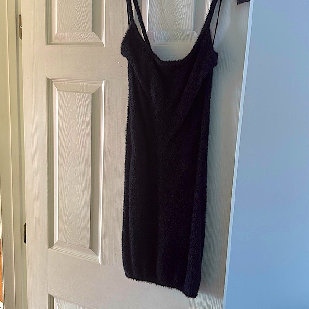 Y2K black fuzzy mini dress